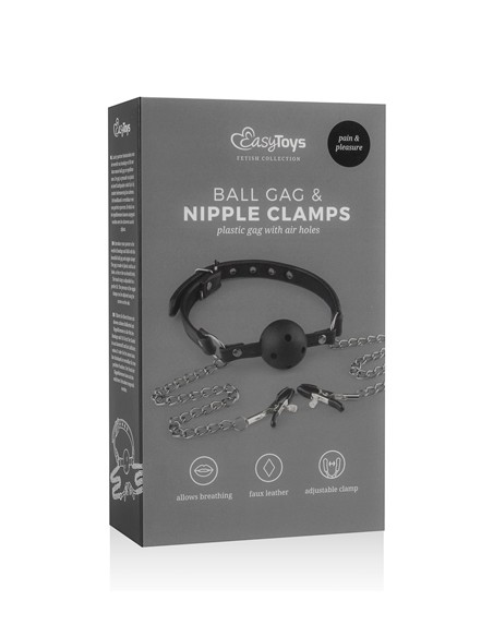 Kneble erotyczne - Ball Gag With Nipple Clamps  knebel erotyczny z...
